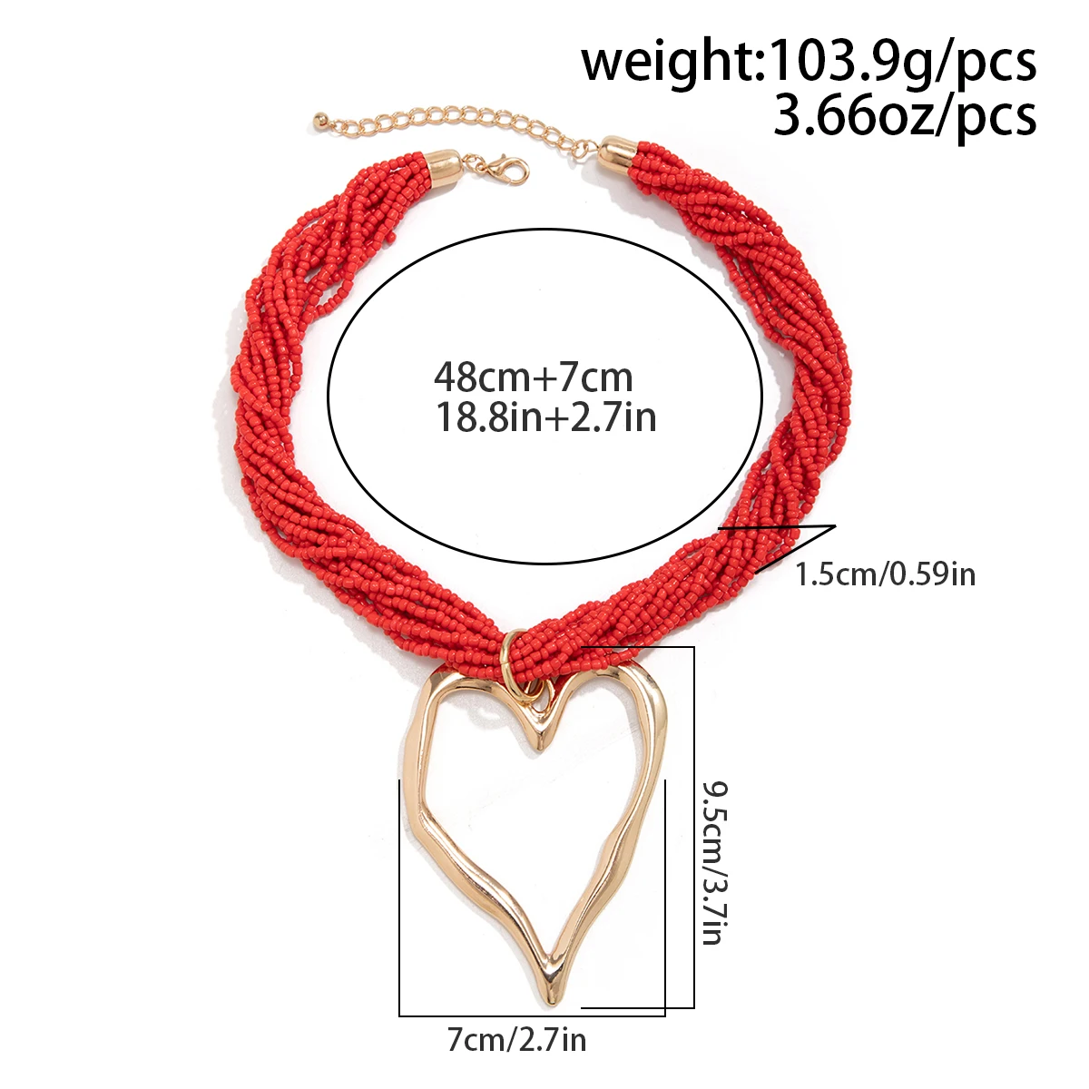 Exaggerated Multilayer Big Love Heart Pendant Choker Necklace for Women Boho Rice Beads Chain Y2K Jewelry Wed Bridal Accessories