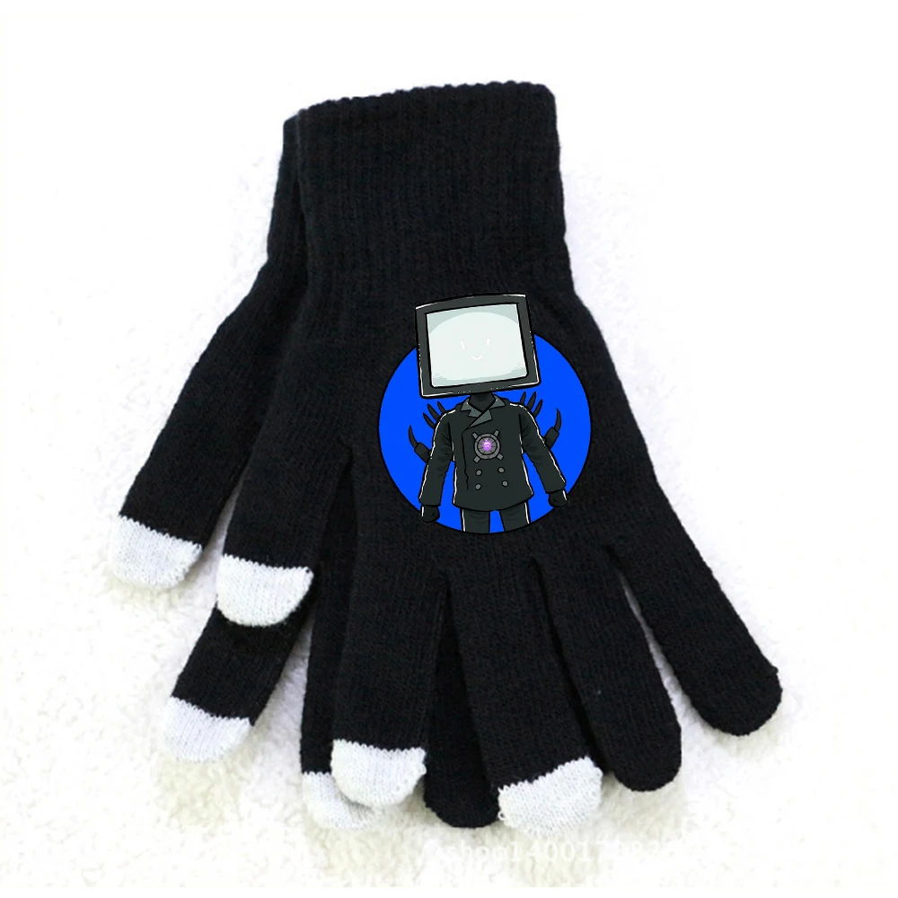 Skibidi Toilet Winter Touch Screen Gloves Tv Man Speakerman Warm Stretch Knit Mittens Imitation Wool Full Finger Crochet Thicken