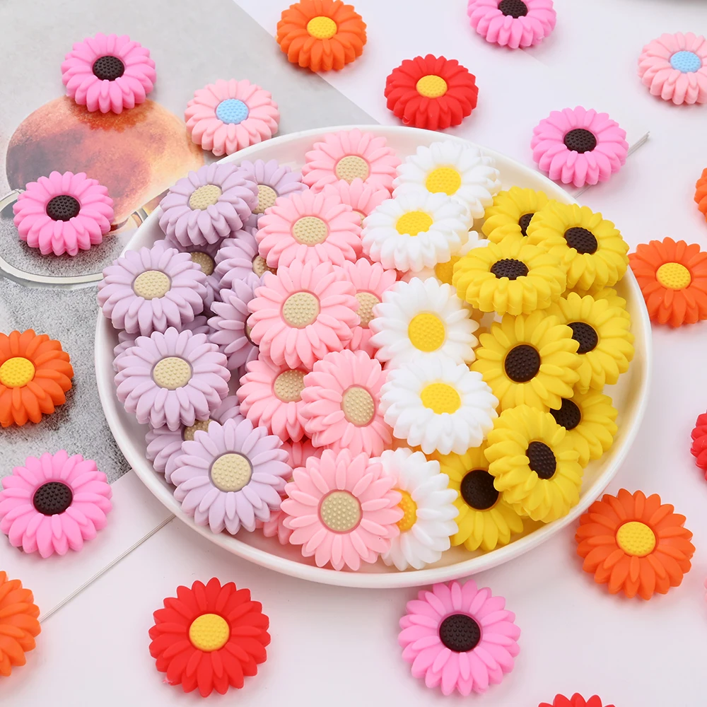 

16 шт., набор силиконовых бусин в виде подсолнуха, пищевая силиконовая бусина для DIY, цепочка для соски, брелки, браслет, ожерелье, аксессуары