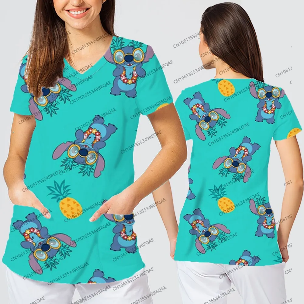 Disney postać z kreskówki drukowanie 3D t-shirty damskie dekolt w serek Casual topy dla pań 2025 letnie modne ubrania Streetwear