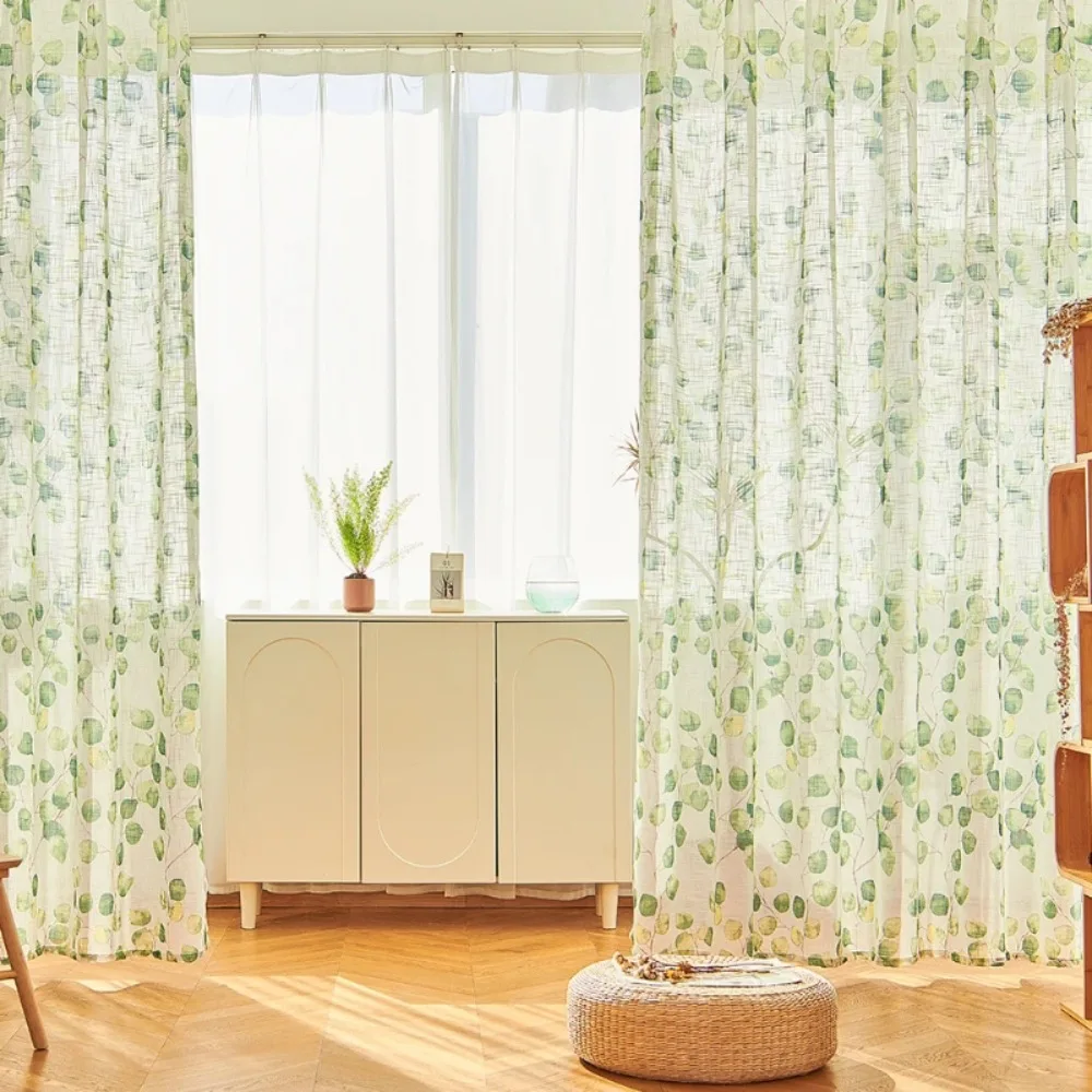 Printed cotton and linen multi-functional semi-transparent chiffon window screens for bedrooms and living rooms in a fresh count