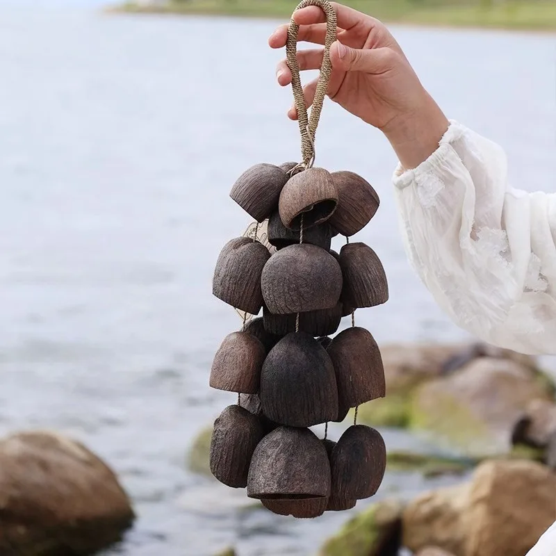 Музыкальные колокольчики из ореховой ракушки, звуковой целебный колокольчик, ветер, натуральные фруктовые ракушки, уличные колокольчики, колокольчики ручной работы, принадлежности для медитации