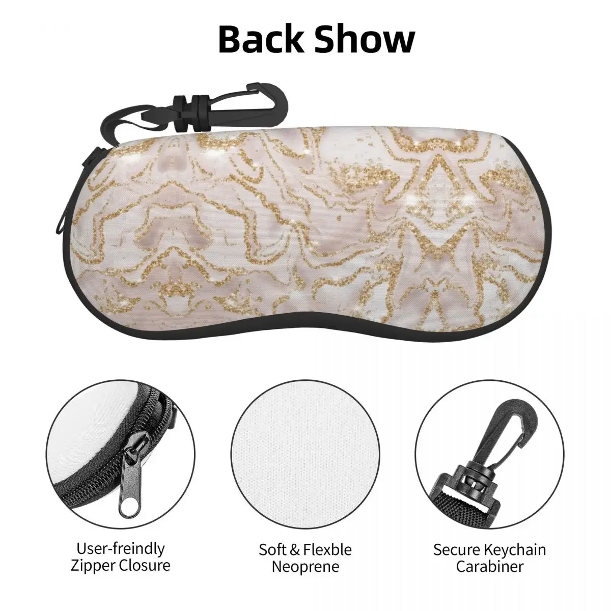 Gold Marble Pattern Sunglasses Soft Case Neoprene Zipper Marble Geometric Print Shell Eyeglass Case Protective Box For Glasses