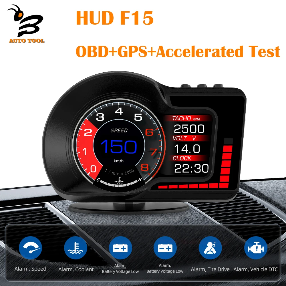 

F15 HUD Turbo Pressure Fault Code Detection Clear LCD Car Head Up Display Tools Auto Speedometer OBD2 GSP Electronic Accessories