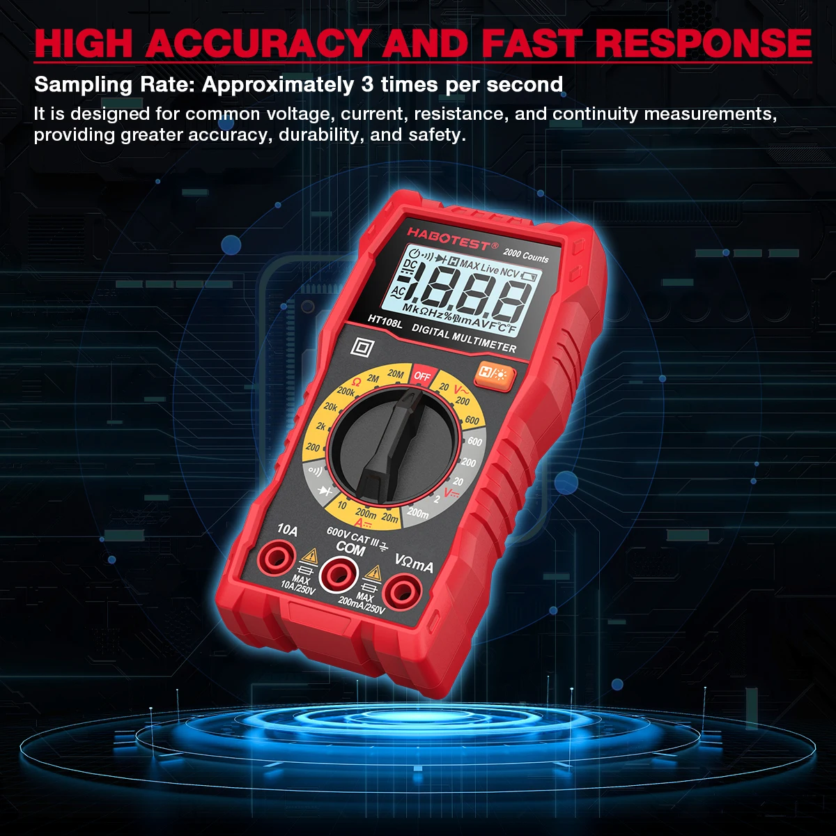 HABOTEST HT108L Digital Multimeter True-RMS 600V 10A AC DC Voltmeter Ammeter Multimetro Digital Multimeter Testers