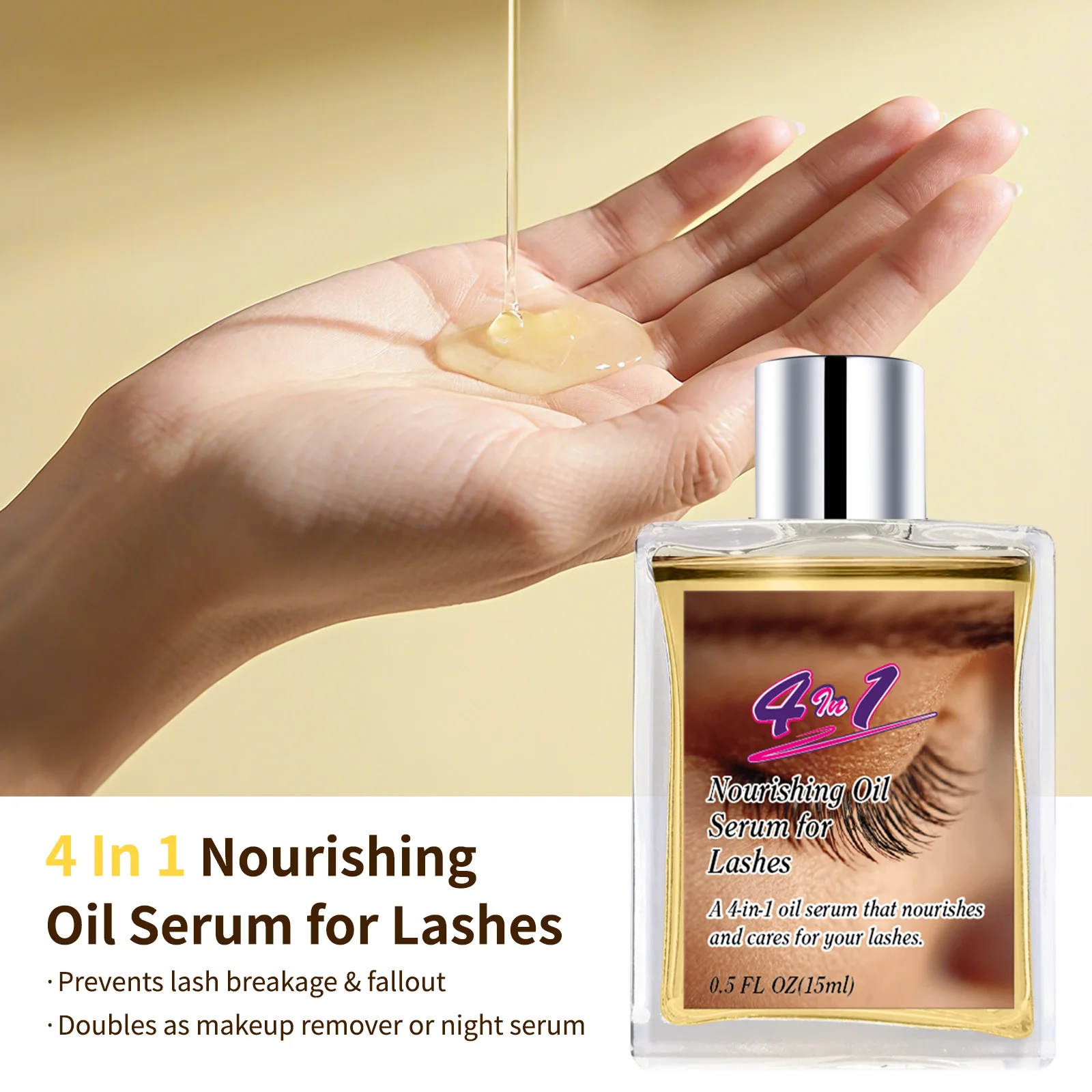 Siero olio per la crescita delle ciglia 4 in 1 15 ml - Ipoallergenico e oftalologo testato, nutriente naturale per ciglia per occhi sensibili