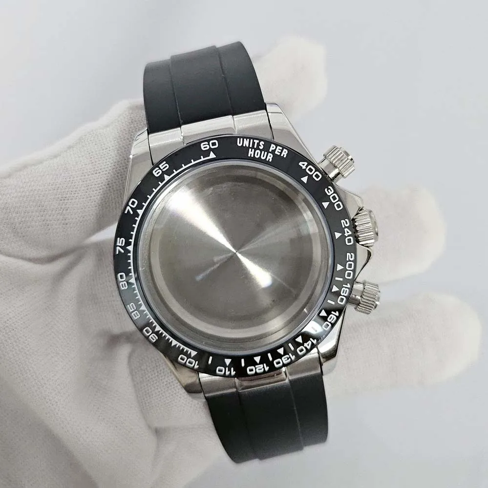 إكسسوارات ساعات جديدة 39 ملم طقم علبة من الفولاذ المقاوم للصدأ مرآة كوارتز ياقوت لحركة VK63