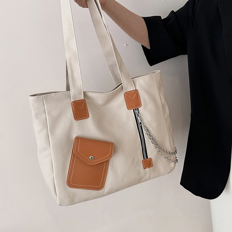 Borse A tracolla di grande capacità per le donne Sac di tela A tasche Multiple principali Tote Bag da donna A contrasto di colore borsa e borse A mano