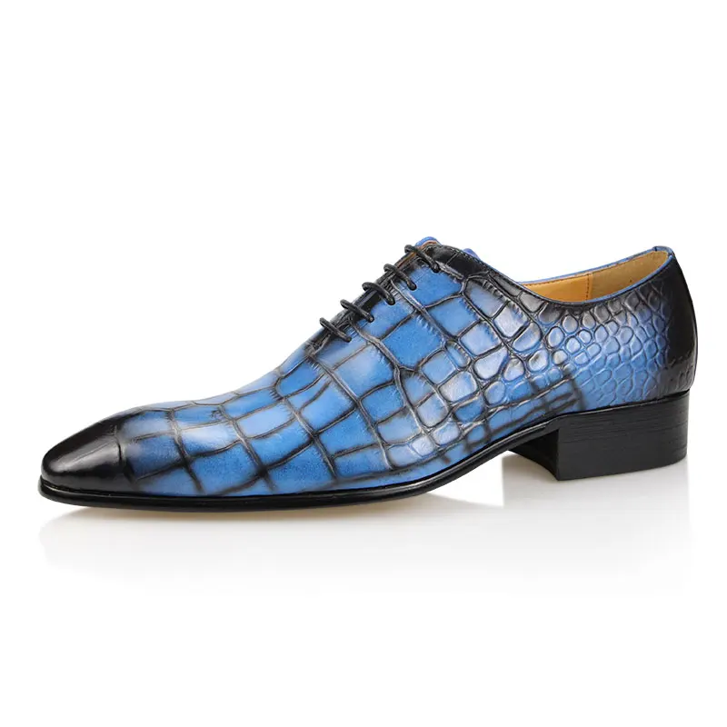 Chaussures en cuir véritable à imprimé crocodile pour hommes, chaussures de mariage provoqué, mode décontractée, chaussures d'affaires pointues, Parker, été