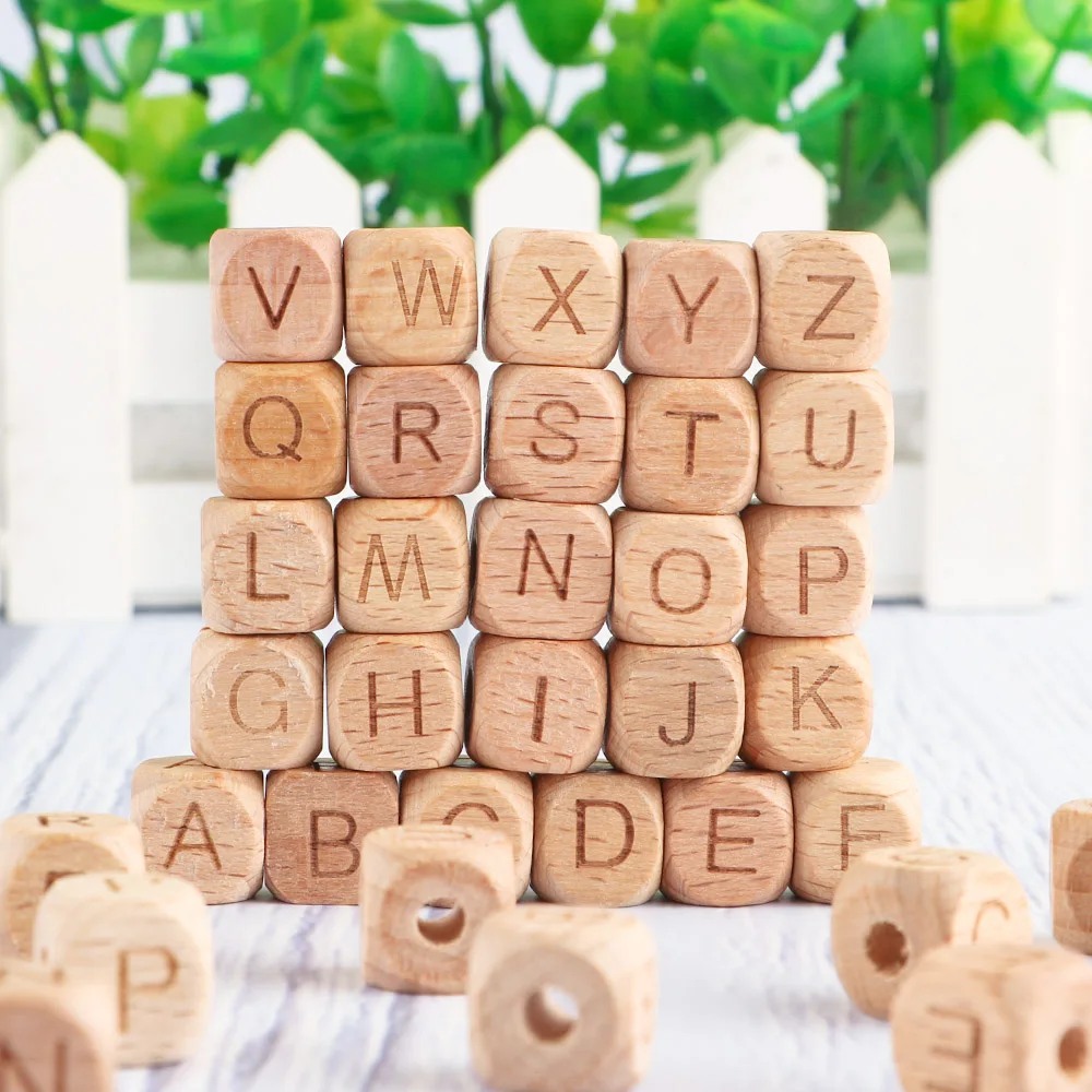 12mm 100-500Pcs Natural Beech Wooden Letter Beads Alphabet For DIY Pacifier Chain Jewelry Making Accessories