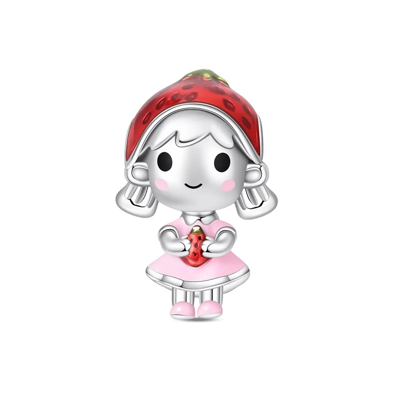 

925 Sterling Silver Sweet Strawberry Girl Charms Beads For Women Fit Original Bracelet DIY Birthday Party Jewelry Gifts