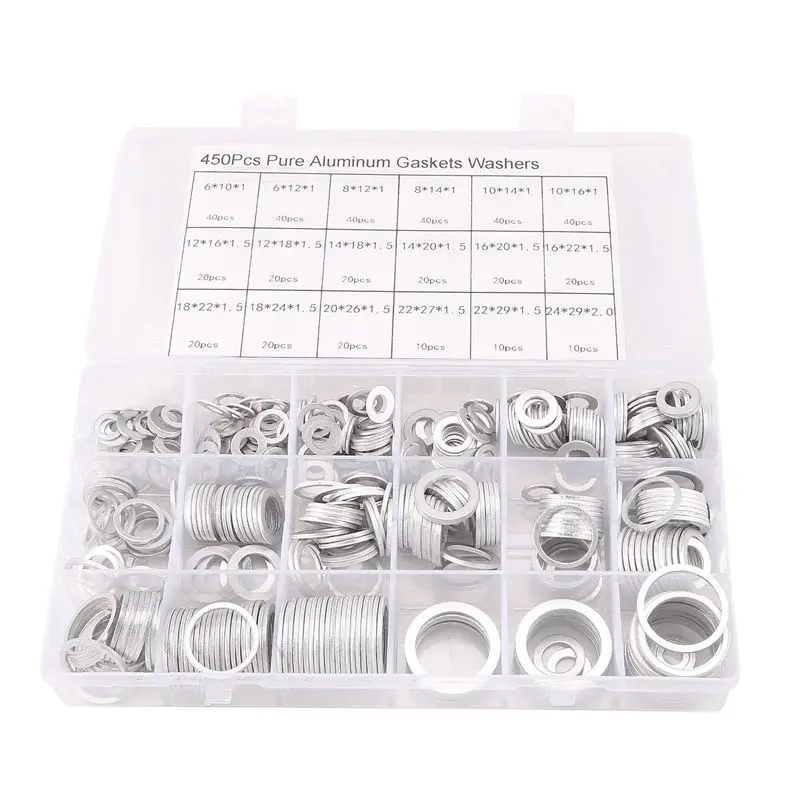 AA73 450Pcs Aluminum Gasket Aluminum Flat Washer Aluminum Sealing Ring Combination