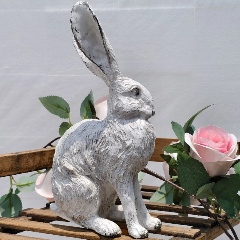 

Cute Grey Sitting Hare Rabbit Resin Ornament Distressed Home Decor Living Room Arrangement Decorative Handicrafts
