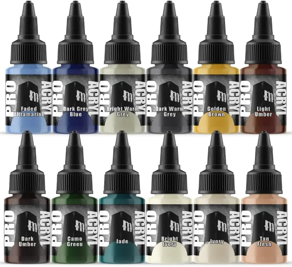 Hobbies Pro Acryl Base Set Acrylic Model Paints for Plastic Models - Miniature Painting, no-clog cap, comes loaded with glass ag