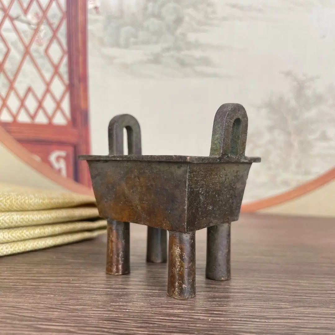 Retro square tripod four-legged double-eared stove Incense Burner Statue for Tea Home Decor Ornaments