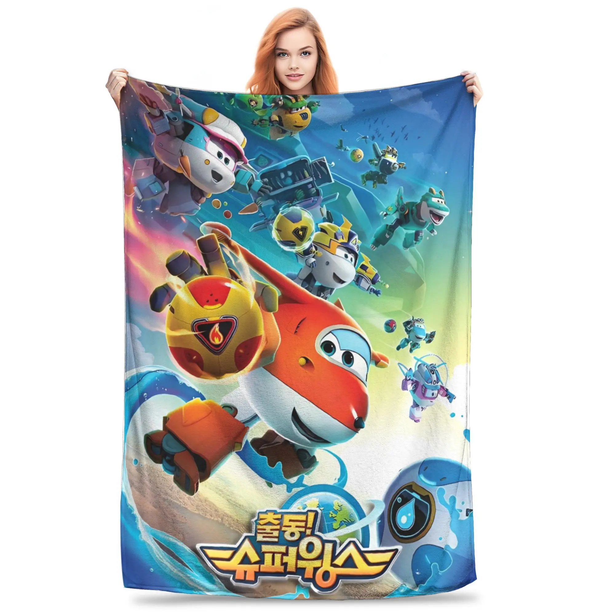 Super Wings Cartoon Plush Blanket Girls Boys  Flannel Throw Blanket For Living Room Warm Soft Custom DIY Quality Bedspread