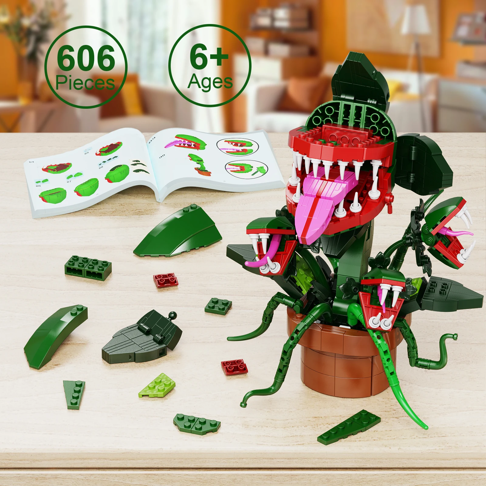 Audrey The II Piranha Plant Flower Building Kit Juguetes, Tienda Horrors Cannibal con boca que se puede abrir para fanáticos de la televisión Niños adultos mayores de 8 años