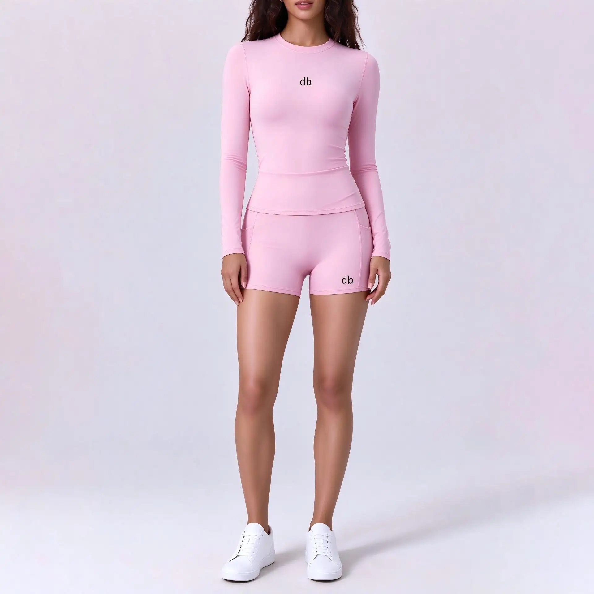 Quick-drying long-sleeved short pants sports outfit for shaping the body and enhancing the buttocks - yoga fitness set