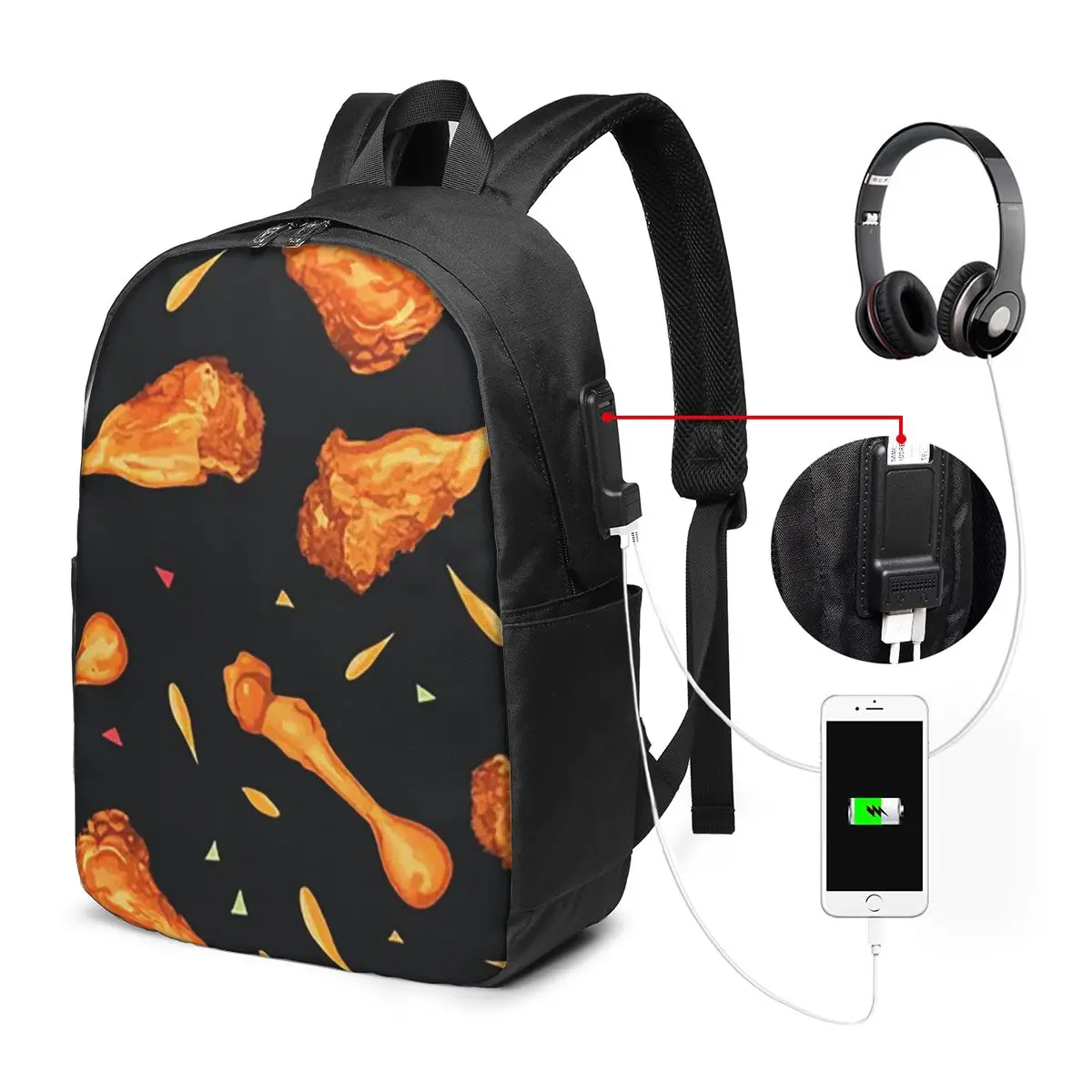 Buffalo Chicken Wing Pattern Backpack Travel Notebook Bag Computer College Student School Bag Laptop Shoulder Bags for Men Women