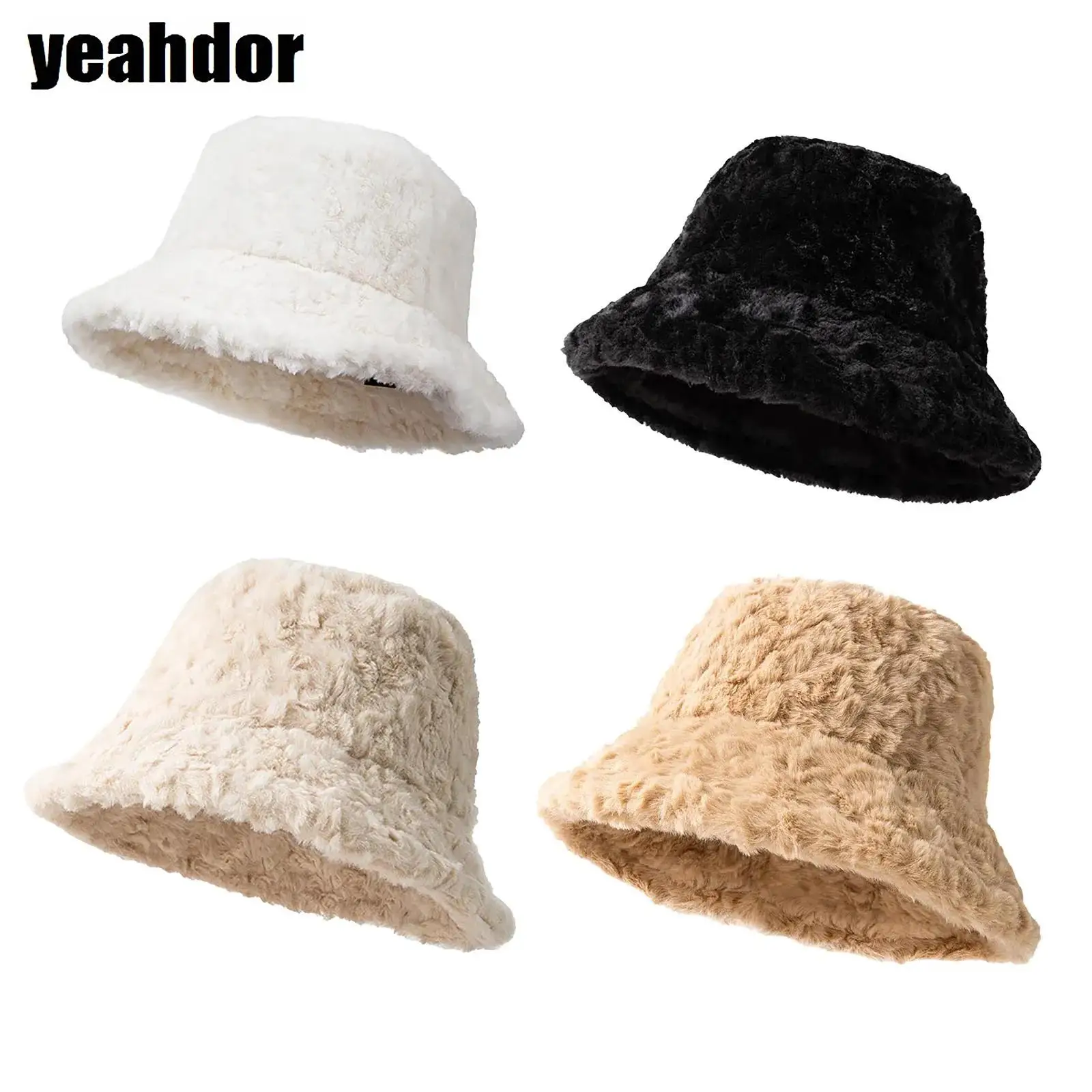 

Women Winter Bucket Hats Soft Bucket Hat Fuzzy Faux Fur Cap Warmer for Outdoor Activities