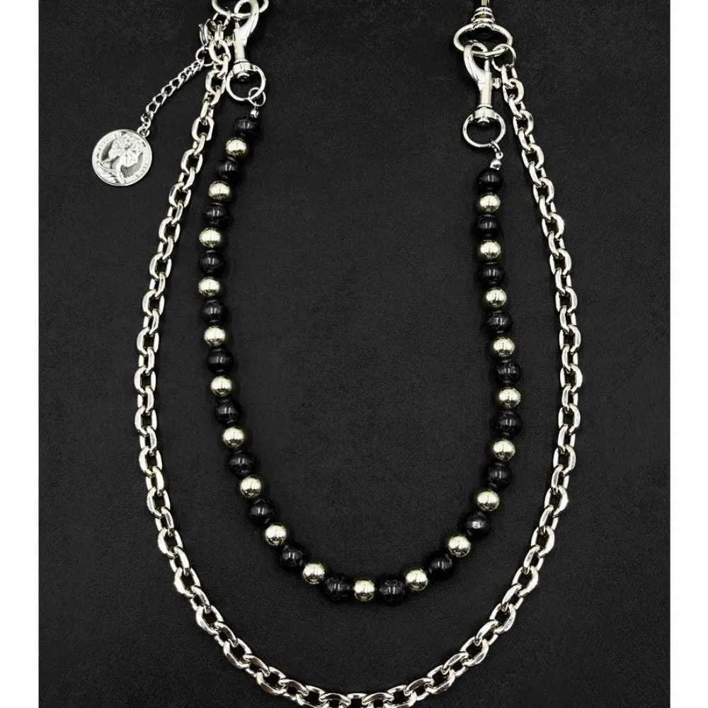 Neue Punk-Hosenkette, hängende Metall-Taillenkette, blaue Perlen, doppellagige Gürtelkette, Geschenke – Detail 8