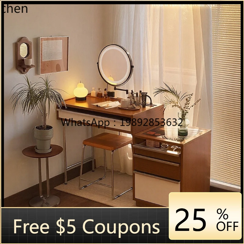 AB  Solid Wood Dressing Table Home Bedroom Storage Chest of Drawers Integrated Retro Small Apartment Makeup Table Storage