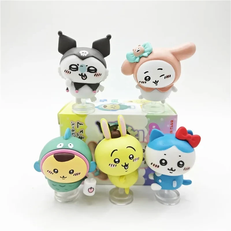 5PCS/set Kawaii Sanrio Jointly Anime Figure Hello Kitty Kuromi Model Doll Children Toys Diy Birthday Cake Accessories Gifts