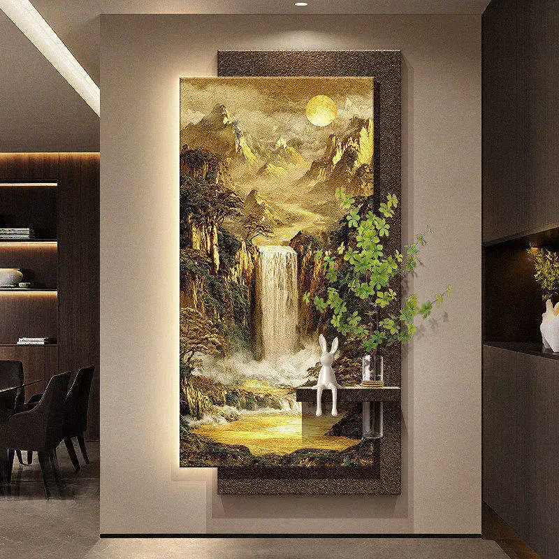 Backed by Gold Mountain, Entranceway Decorative Painting, Song Dynasty Aesthetics, Corridor Sandstone Fresco Lamp, Flowing Water