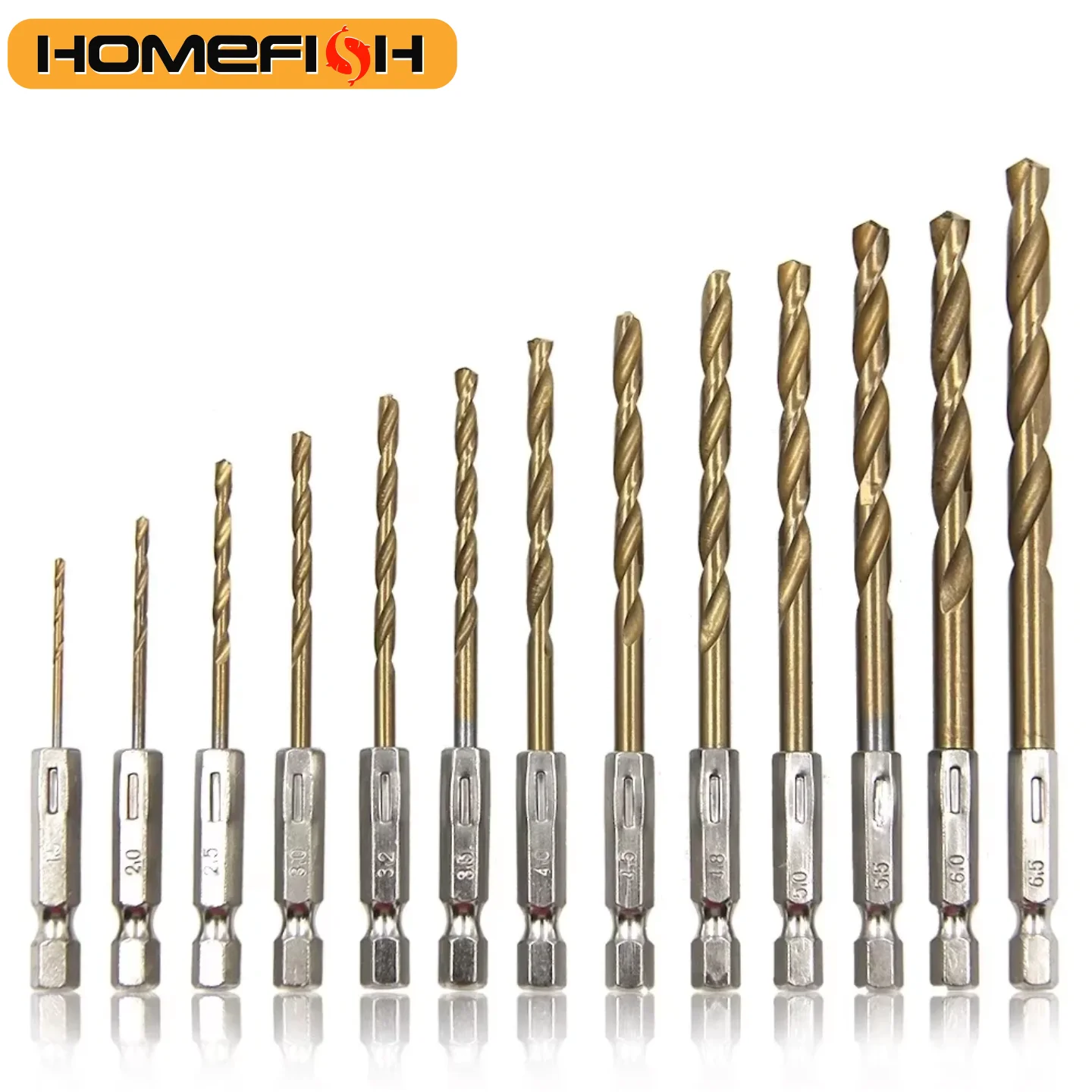 13Pcs Hex Shank Titanium Plated Twist Drill Bit Set 1.5-6.5mm for Electric Drill Driver Air Screwdriver Drilling Tool Accessorie