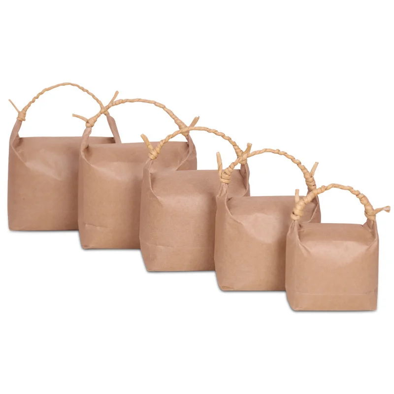 200Pcs/Lot Eco-friendly Biodegradable Red Natural Food Packaging Bag Kraft Paper Rice Dried Fruits Millet Gift Bag Tote Bag