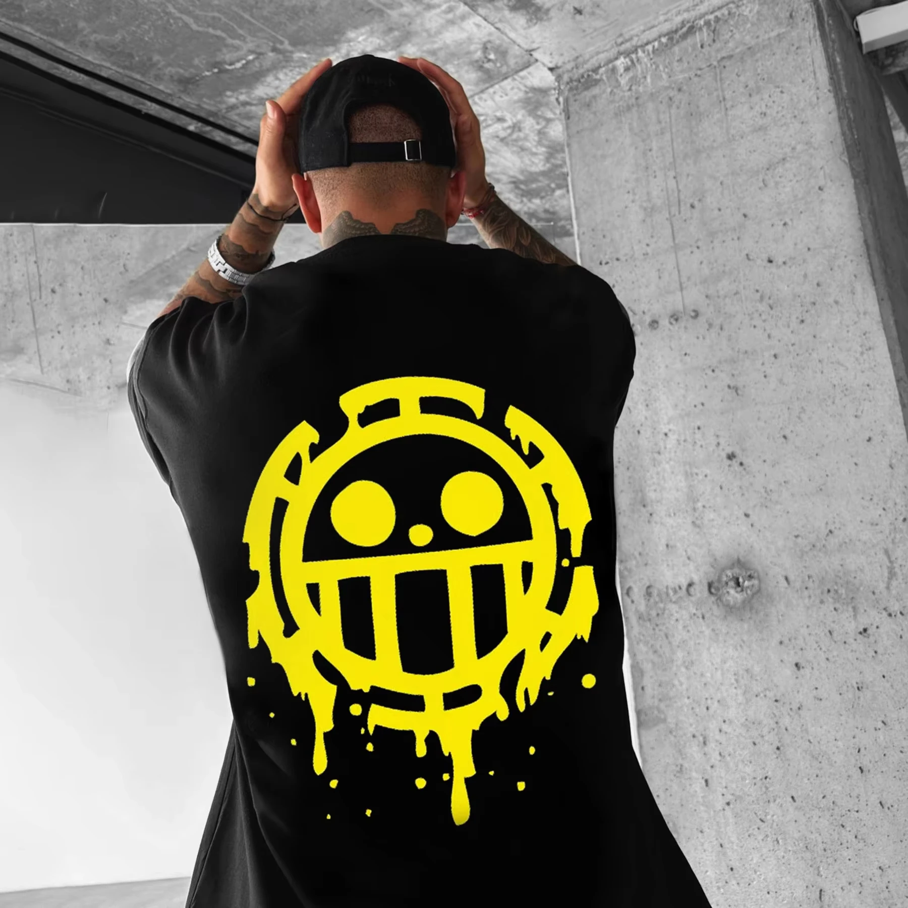 تي شيرت تنكري مطبوع قانونيًا للرجال في سن المراهقة ملابس رياضية صيفية كبيرة الحجم من القطن الخالص بأكمام قصيرة ملابس عصرية غير رسمية