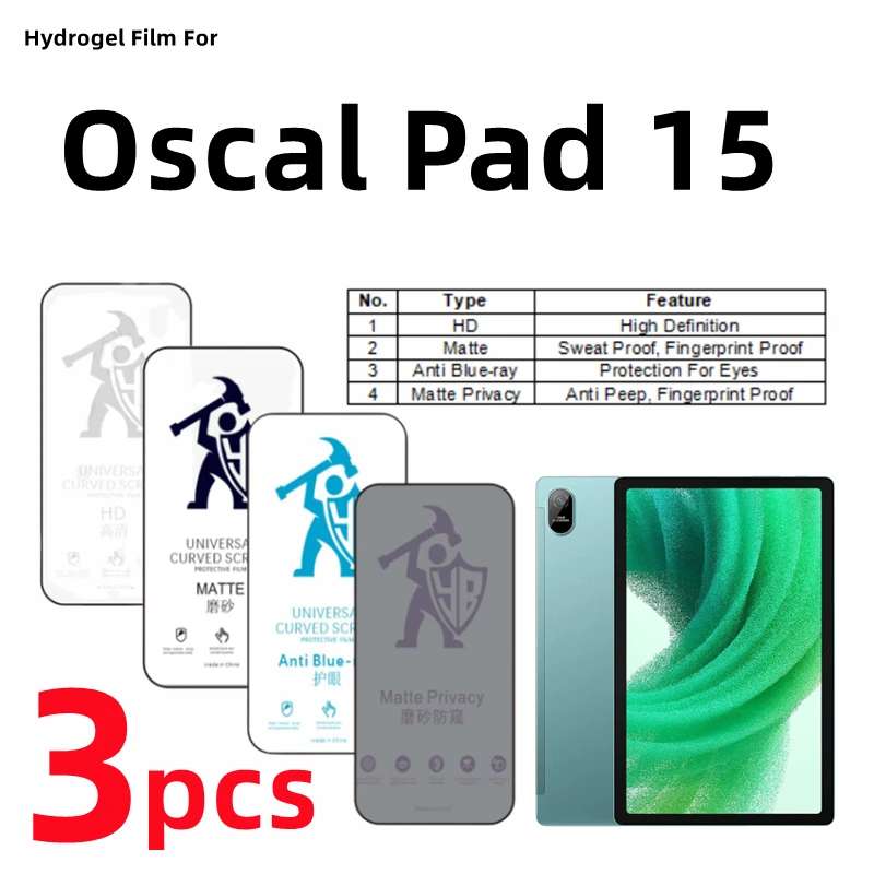 2pcs HD Hydrogel Film For Oscal Pad 15 Matte Screen Protector For Oscal Pad 15 Clear/Frosted Protective Film