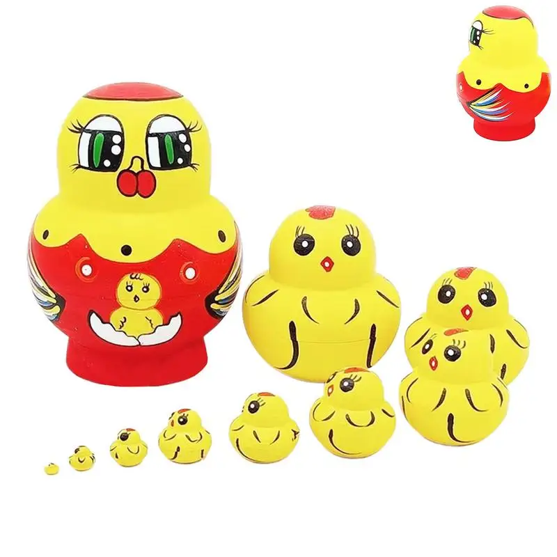 Chicken Nesting Dolls 10X Wood Stacking Nesting Dolls Set Poultries Pattern Stacking Toys For Boys Girls