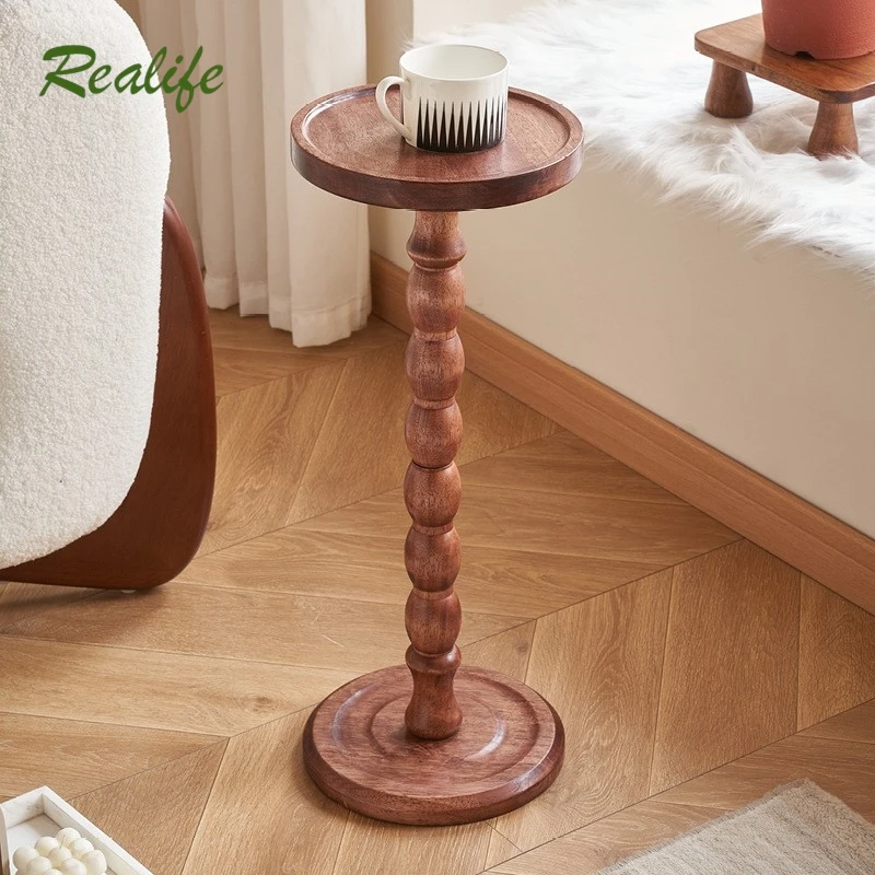 

Realife Solid Wood Retro Corner Light Luxury Sofa Side Cup Bedside Table Movable Storage Rack Candle Holder Small Side Table New