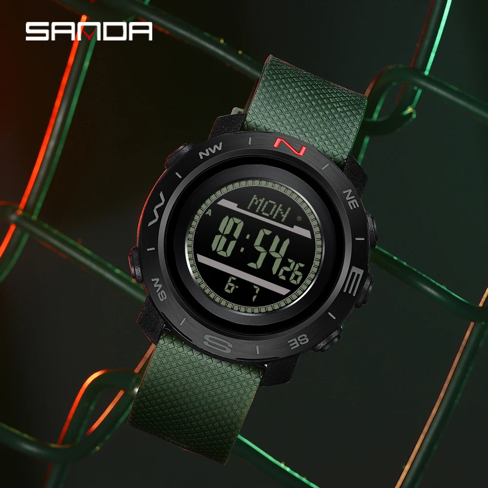 SANDA 5106 طالب ساعة إلكترونية درجة الحرارة توقعات الطقس في الهواء الطلق مقاوم للماء الرياضة العد التنازلي ساعة إلكترونية للرجال