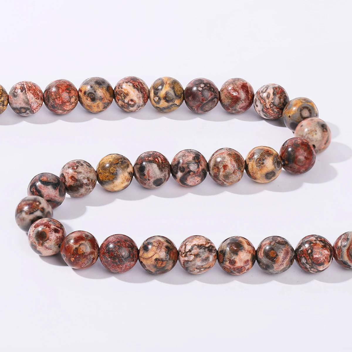 1 ستراند الحجر الطبيعي الأحمر ليوبارد الجلد جاسبر حبة مستديرة فضفاض الخرز لصنع المجوهرات سوار ذاتي الصنع إكسسوارات عقد