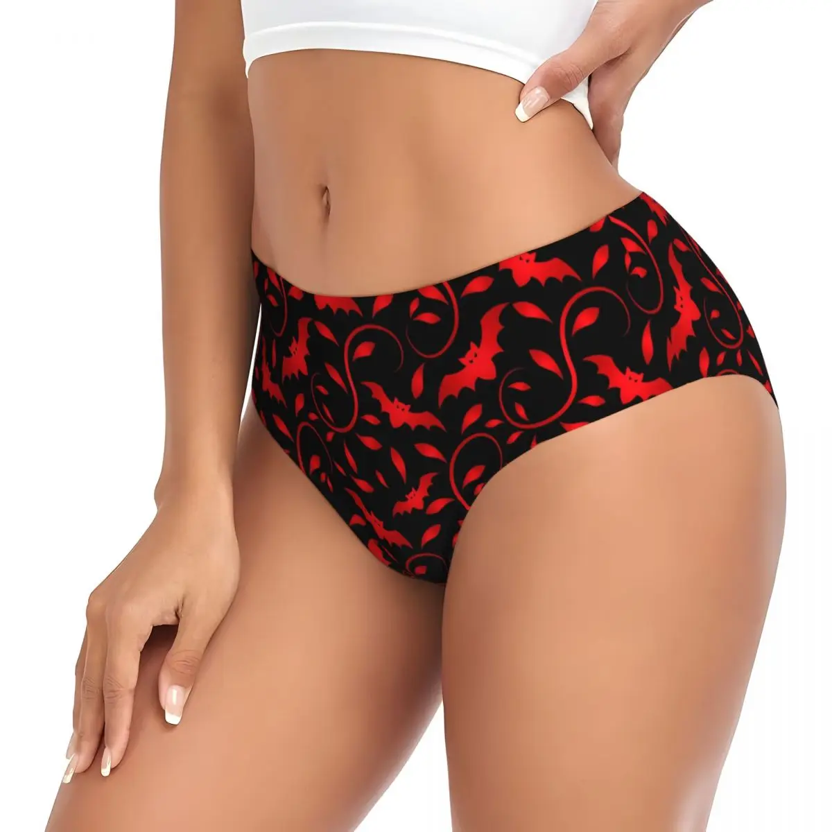 Custom Womens Modern Halloween Spooky Red Bats Panties Breathable Briefs Underwear