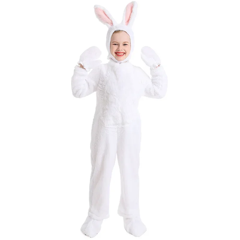 Kids Onesie Bunny kostuum voor jongens meisjes Deluxe schattig kerstdier grijs wit konijn cosplay bodysuit flanel pak met capuchon NIEUW