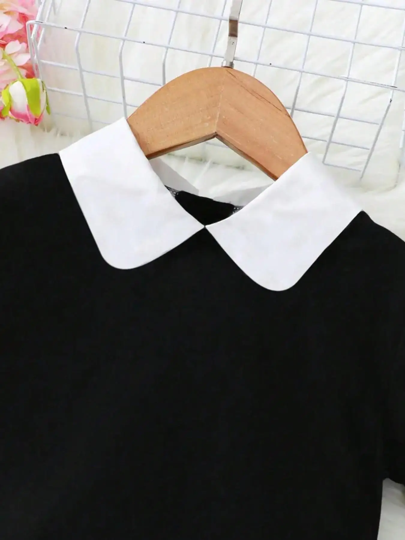 Mädchen Prinzessinnenkleid mit Peter-Pan-Kragen und Puffärmeln, A-Linie Freizeitkleid für Schule und Partys – Detail 5
