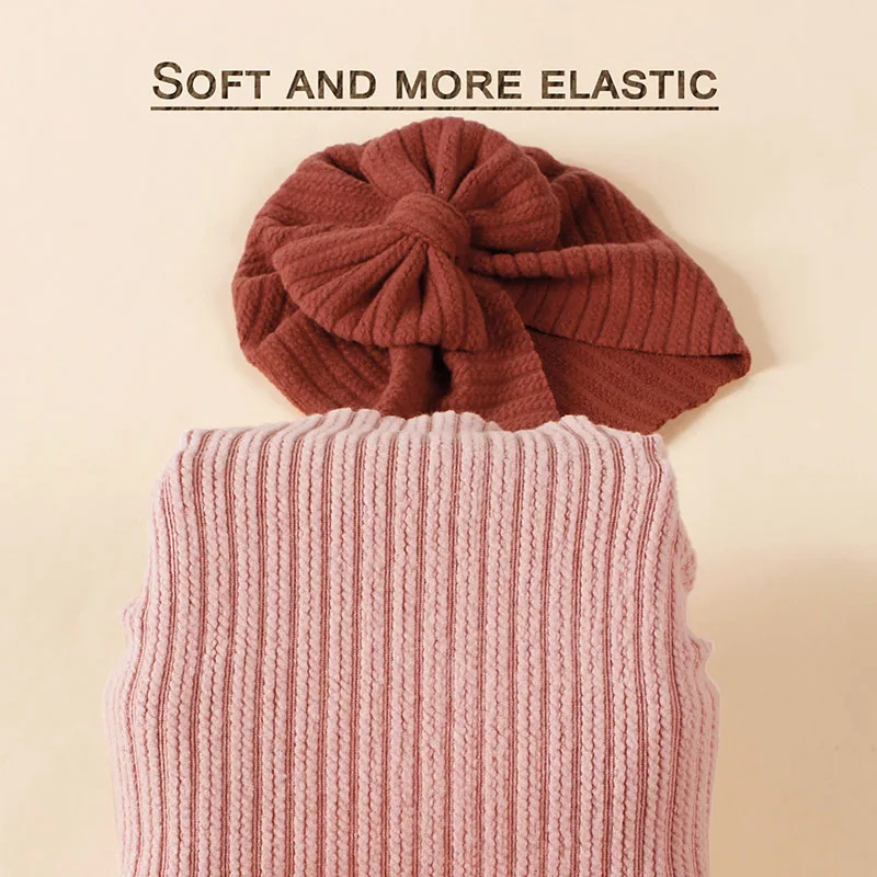 Cute Solid Color Baby Girls Boys Hat Lovely Bowknot Knitted Baby Hat Turban Soft Newborn Infant Cap Knitting Beanies Head Wraps