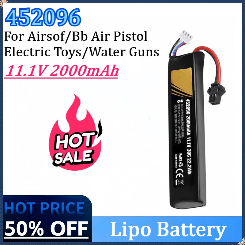 

452096 11.1V 2000mAh Soft Bullet Gun Battery Lipo Battery 30C XT30/T/SM For Airsoft Bb Air Pistol Electric Toys Water Guns Parts