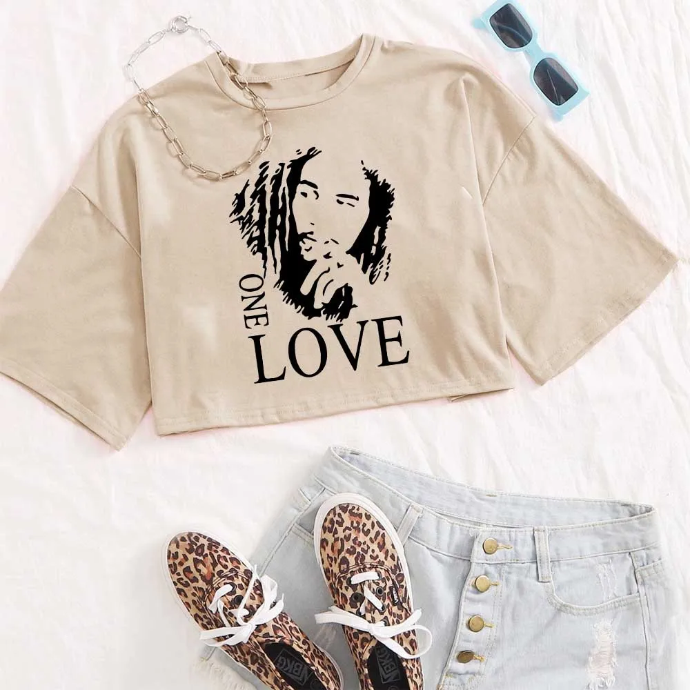 2024 Bob Marley Crop Shirt Women Girls Fashion O-Neck Short Sleeves Casual Loose