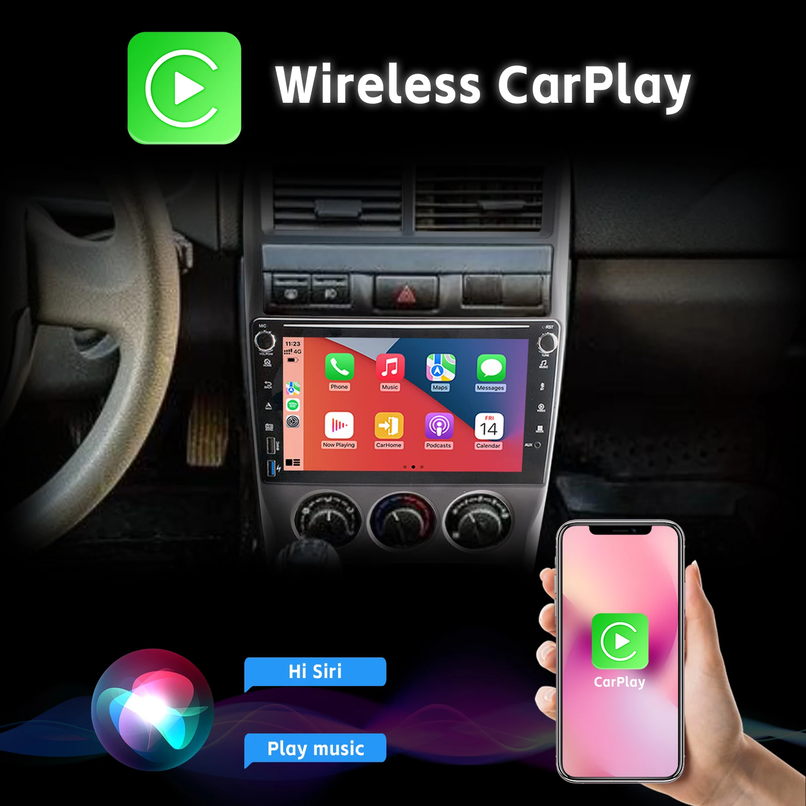 Car Radio with Wireless Carplay Android Auto AHD Rear View Camera DSP 8