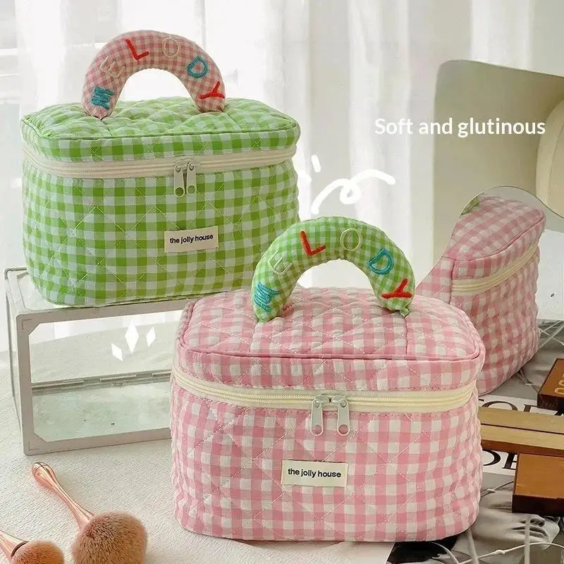 Large Polka Dot Foldable Toiletry Bag Built-in Mirror Portable Zipper Cosmetic Pouch for Christmas Gift