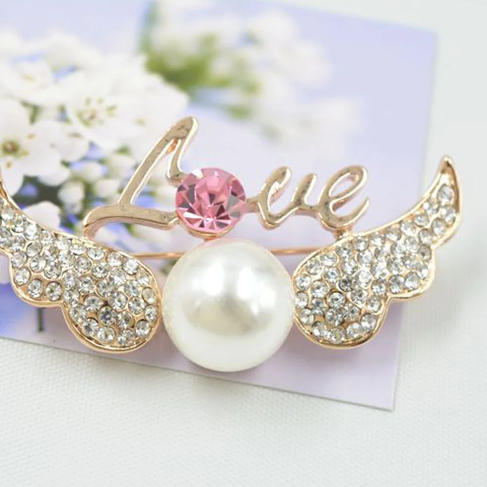 

Rhinestone Pearl Brooch Creative Design Wedding Anniversary Valentine's Day Lapel Pin Love Breastpin Alloy Pin