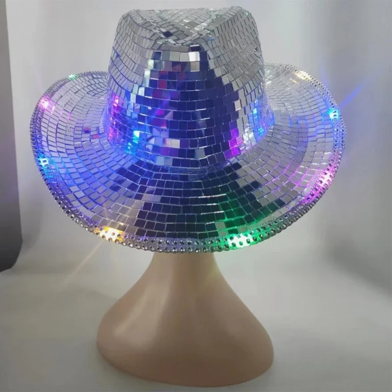 

Men Women Glitter Cowboy Hat Ultra-flashing Mirrored Hat for Disco House Cocktail Parties