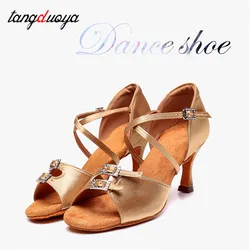 New silk Latin Dance Shoes Women Ballroom High Heel Dance Shoes Soft Sole Tango Salsa Party Shoes For Ladies Girl Sandals