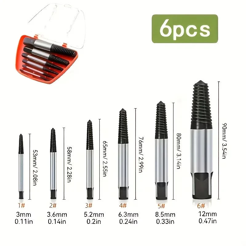6-piece set of Multi functional broken thread extractor, faucet triangle valve, water pipe broken end, sliding tooth screw, pipe