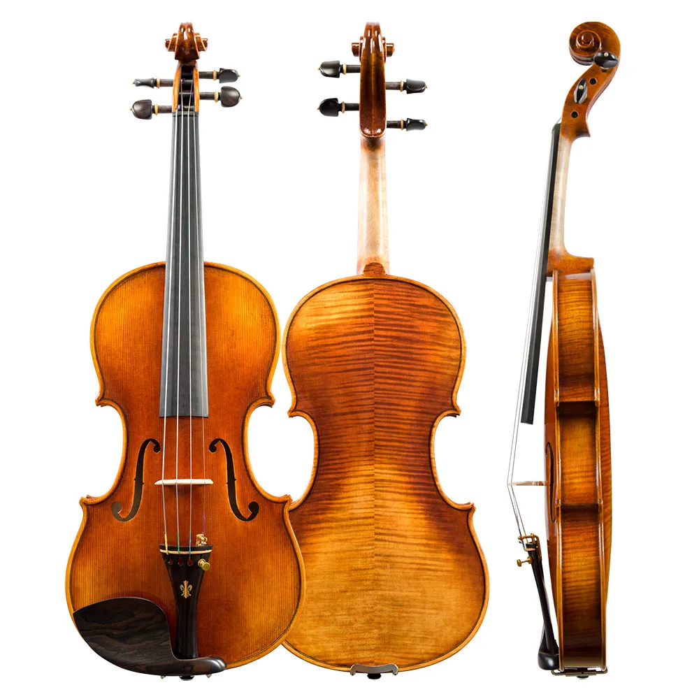 CHRISTINA Purely Handmade Violin V06D Classic Golden Brown 4/4 Size Solid Spruce Two-piece Flame Maple Back Ebony Fittings