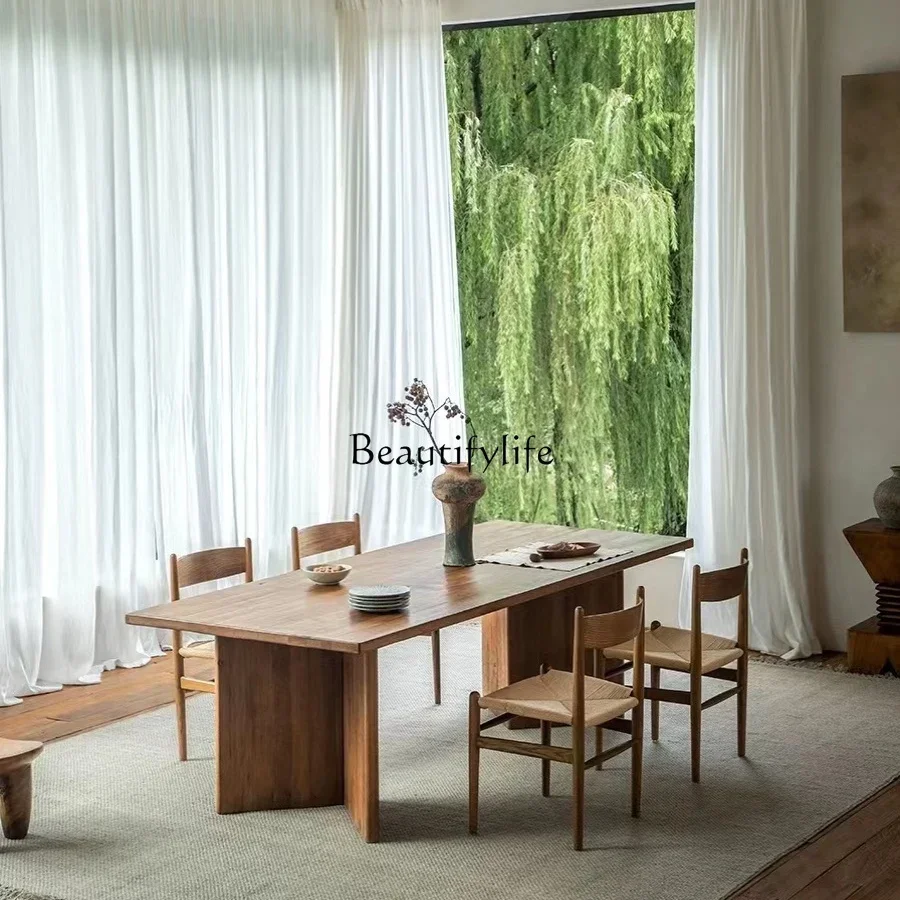 

1212Wabi Sansan all solid wood dining table rectangular dining table retro style